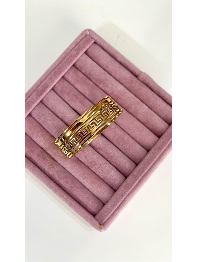 Pervin Çelik Gold Vintage Ezme Desen Çelik Kelepçe