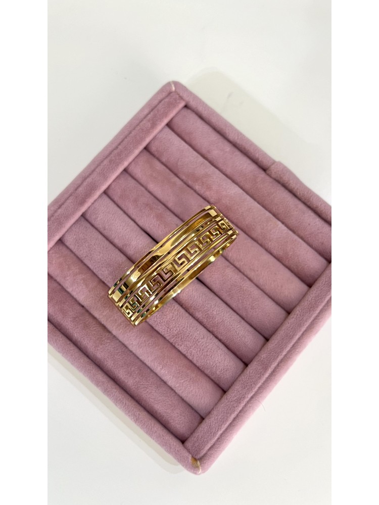 Pervin Çelik Gold Vintage Ezme Desen Çelik Kelepçe