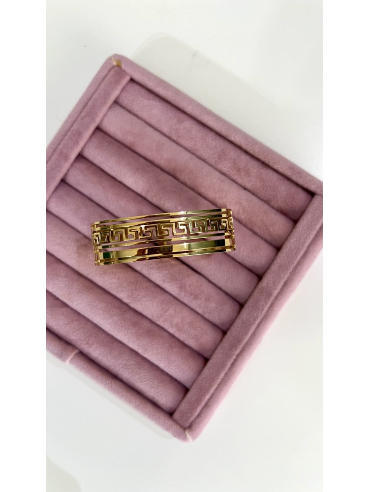 Pervin Çelik Gold Vintage Ezme Desen Çelik Kelepçe
