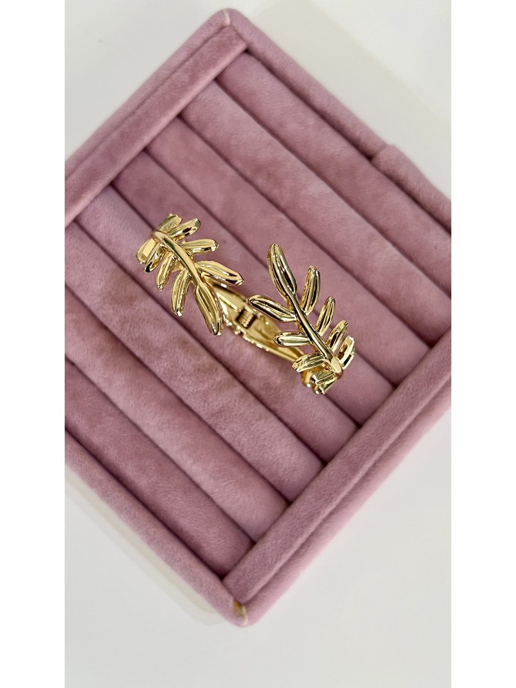 Pervin Çelik Gold Vintage Yaprak Desenli Çelik Kelepçe