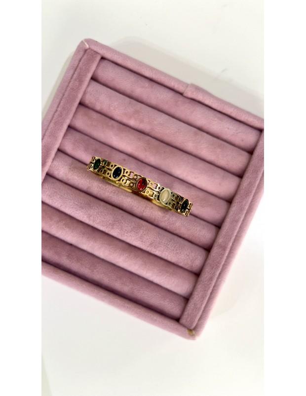 Pervin Çelik Gold Renkli Taşlı Çelik Kelepçe Bileklik