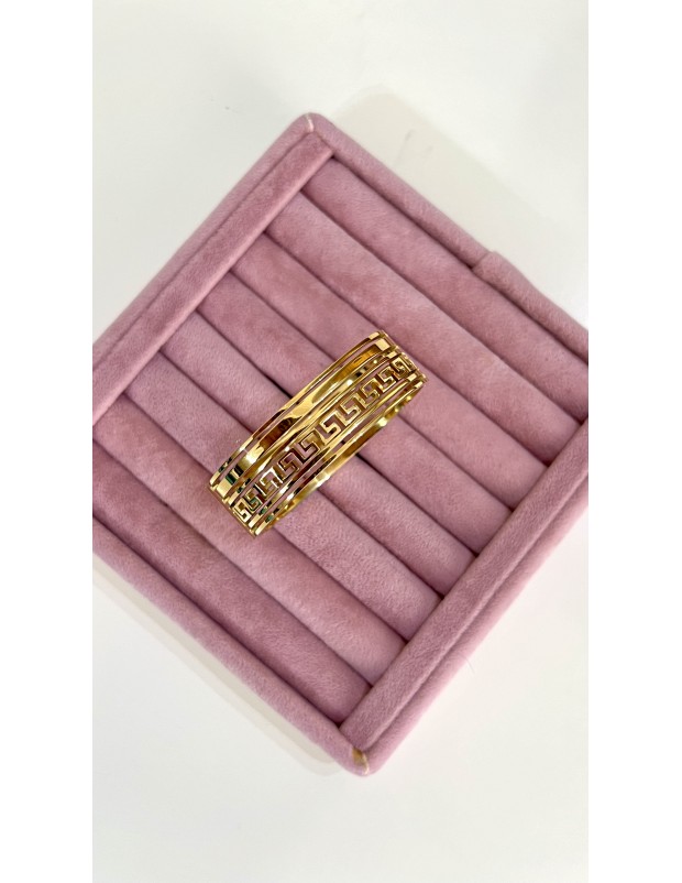 Pervin Çelik Gold Vintage Ezme Desen Çelik Kelepçe