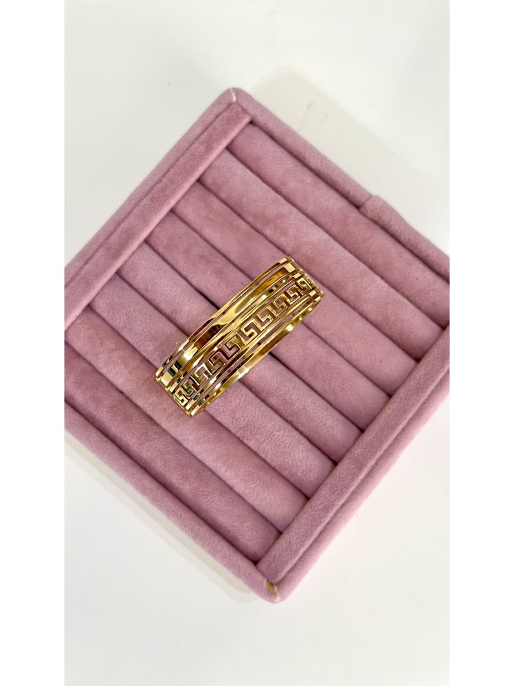 Pervin Çelik Gold Vintage Ezme Desen Çelik Kelepçe