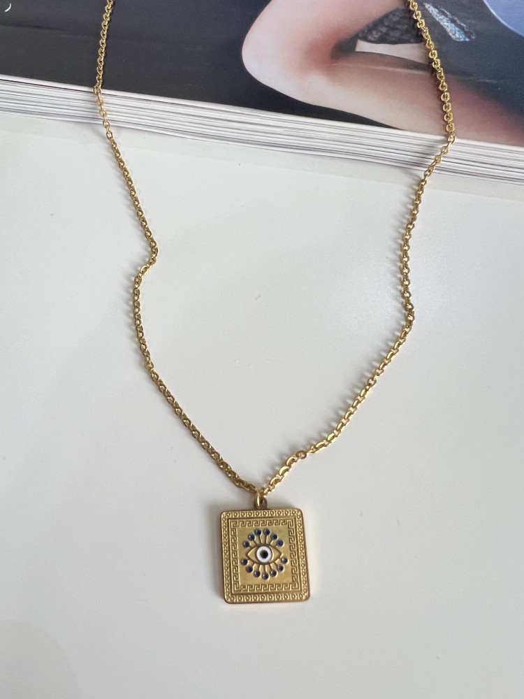 Pervin Çelik Gold Nazar Çelik Plaka Kolye