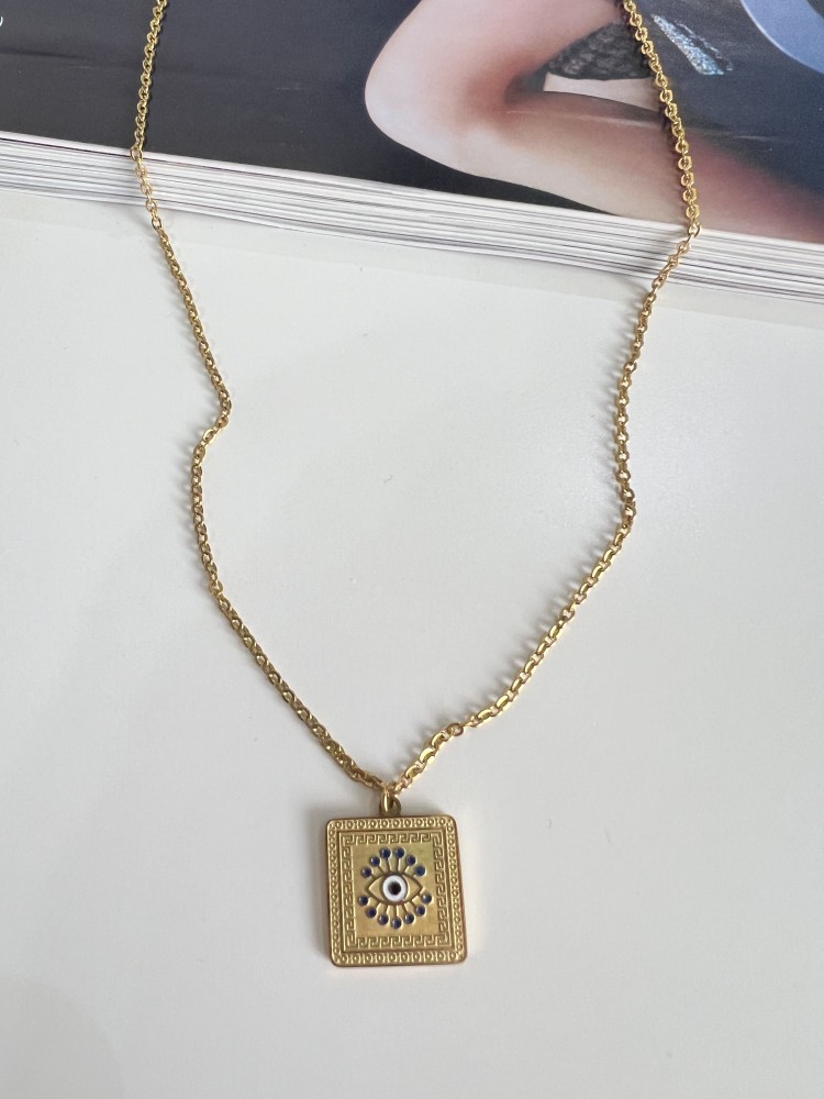 Pervin Çelik Gold Nazar Çelik Plaka Kolye
