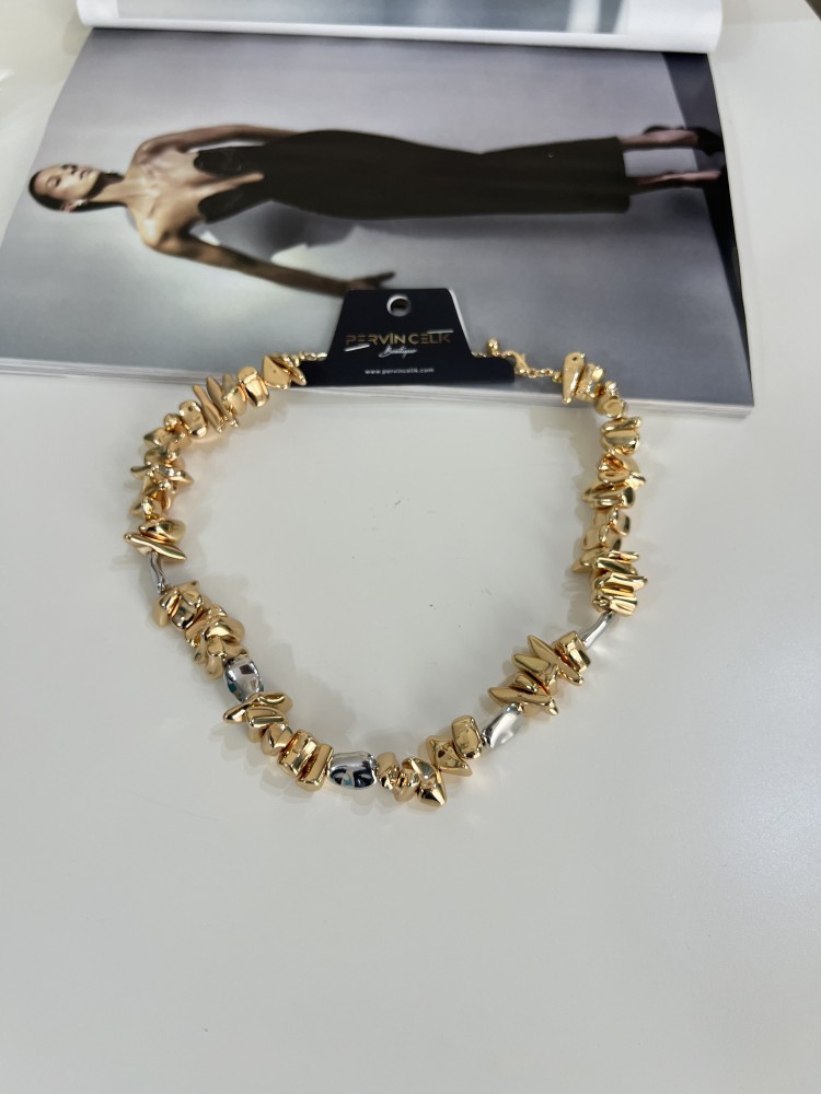 Pervin Çelik Gold Gümüş Geçişli Tasarım Kolye