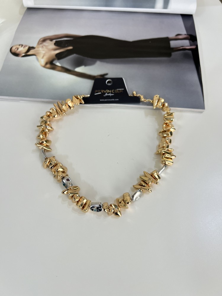 Pervin Çelik Gold Gümüş Geçişli Tasarım Kolye