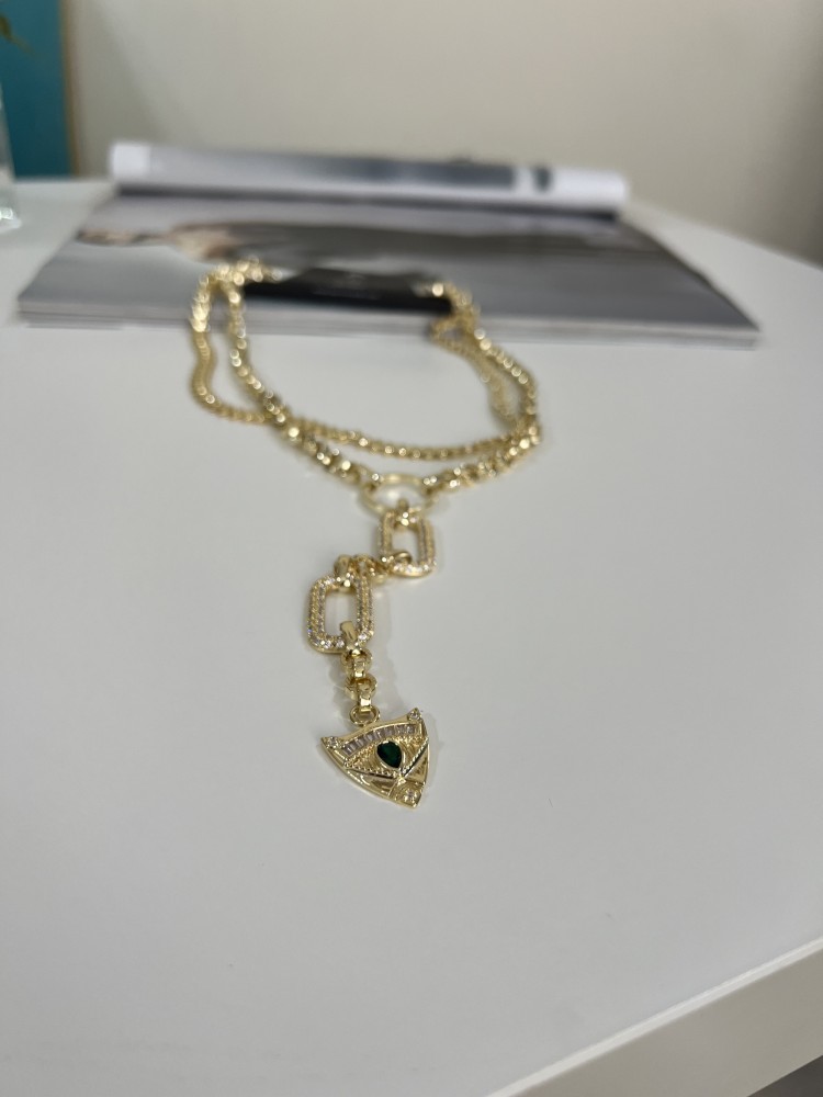 Pervin Çelik Gold Özel Vip Seri İkili Zincir Tasarım Tarz Kolye