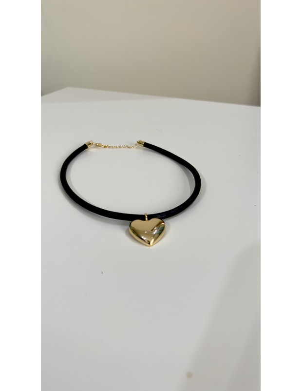 Pervin Çelik Kadın Deri Detaylı Kalp Tarz Kolye