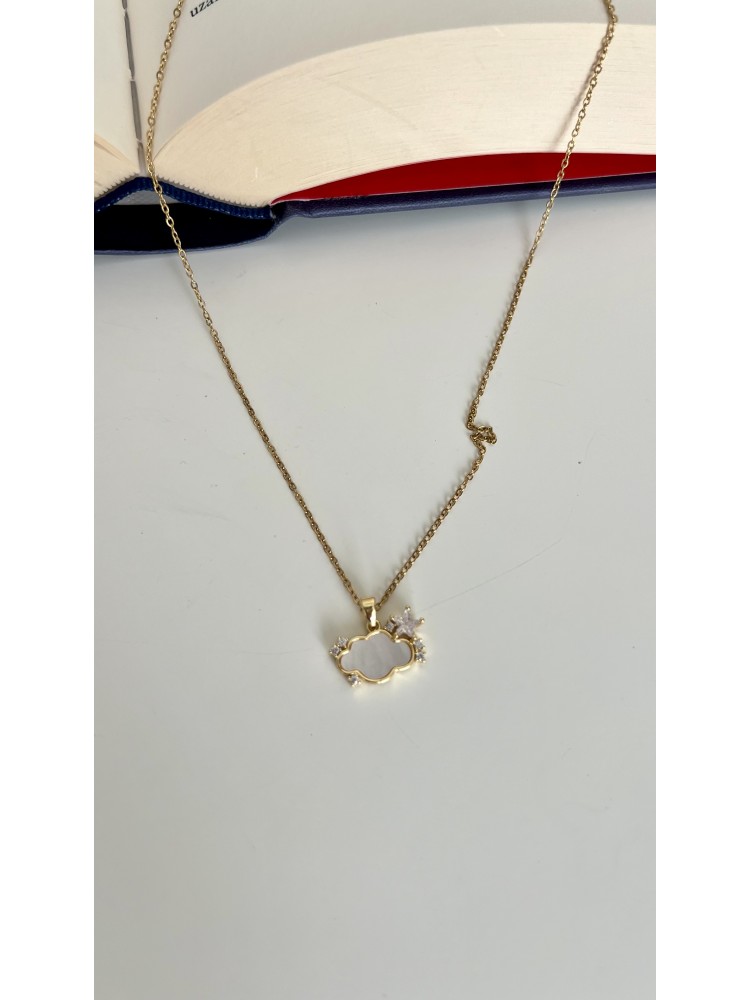 PERVİN ÇELİK Gold Bulut Detaylı Çelik Kolye