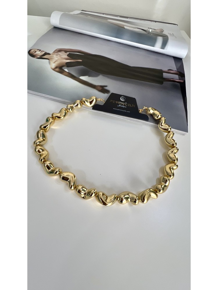 Pervin Çelik Orijinal Marka Gold Kalp Detaylı Tasarım Kolye