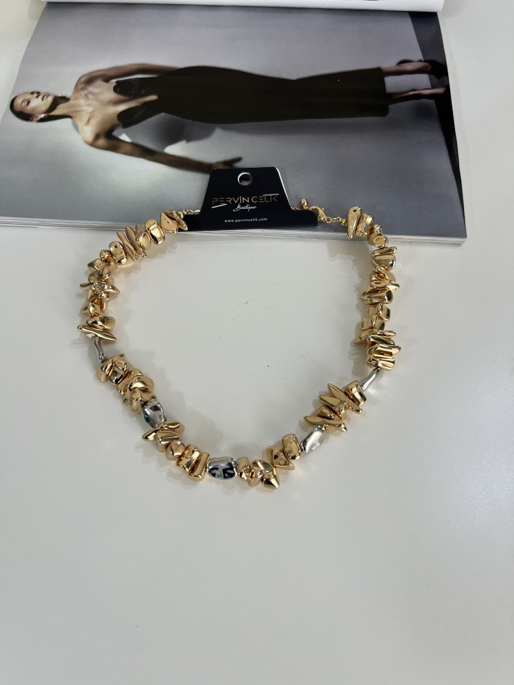 Pervin Çelik Gold Gümüş Geçişli Tasarım Kolye