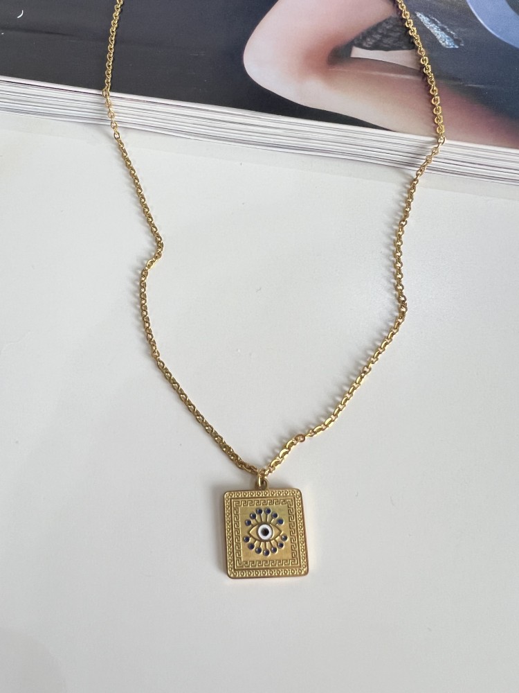 Pervin Çelik Gold Nazar Çelik Plaka Kolye