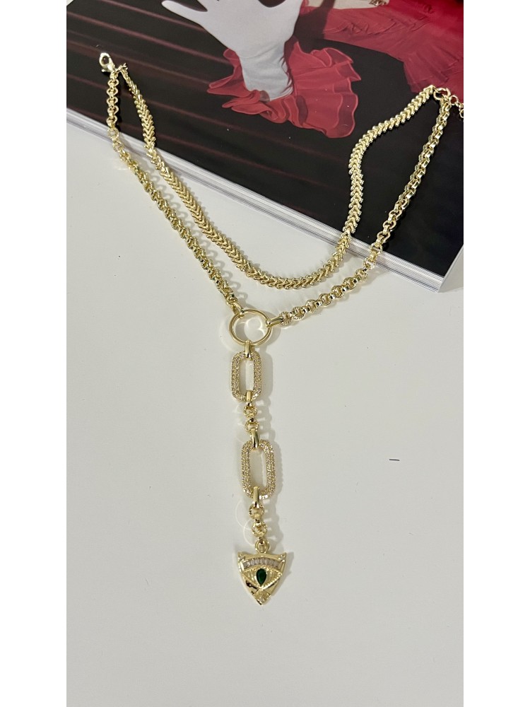 Pervin Çelik Gold Özel Vip Seri İkili Zincir Tasarım Tarz Kolye