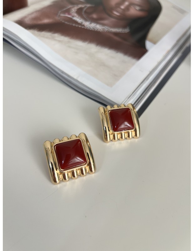 Premium Kalite Bordo İnci Detaylı Vintage Küpe