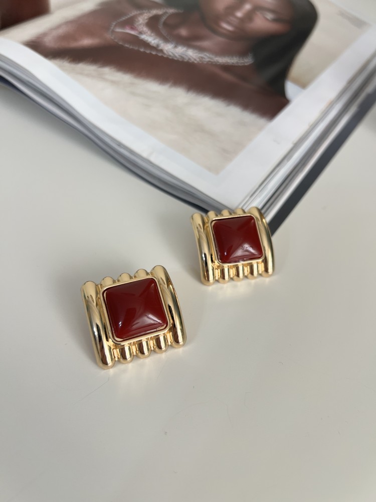 Premium Kalite Bordo İnci Detaylı Vintage Küpe