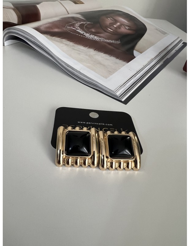 Premium Kalite Siyah İnci Detaylı Vintage Küpe