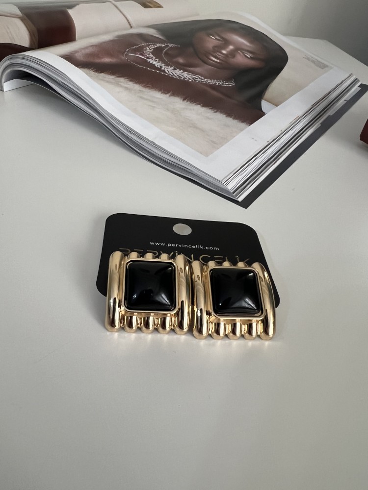 Premium Kalite Siyah İnci Detaylı Vintage Küpe