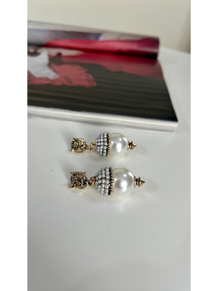 Pervin Çelik Gold Tasarım Aslan İncili Küpe