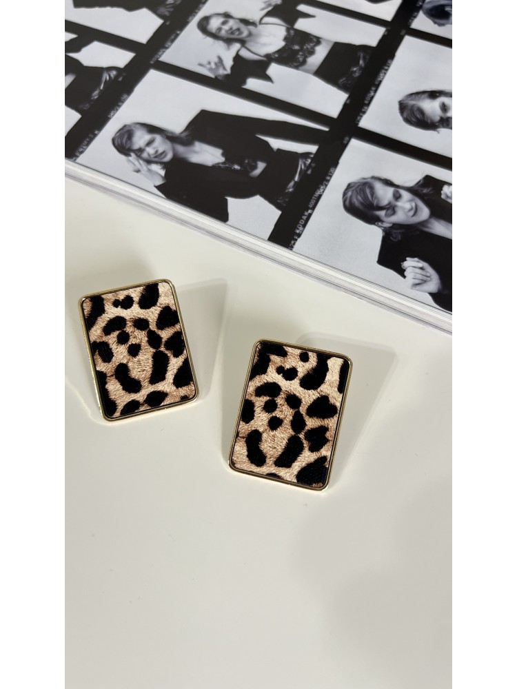 Pervin Çelik Gold Kare Leopar Küpe