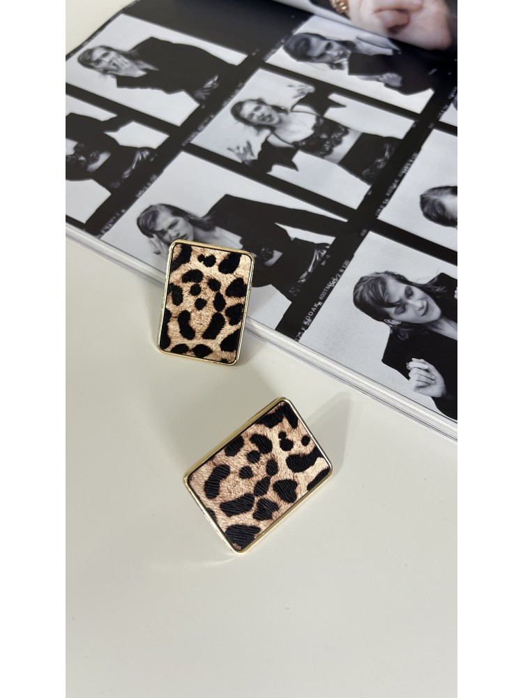 Pervin Çelik Gold Kare Leopar Küpe