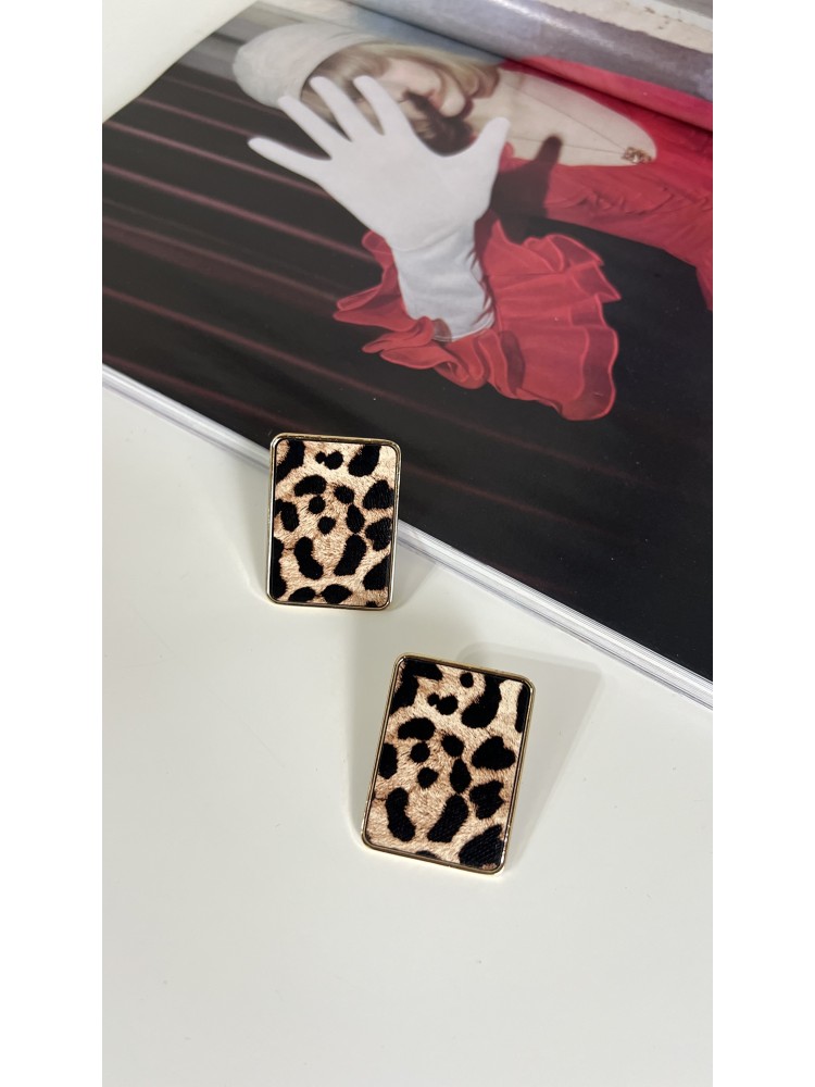 Pervin Çelik Gold Kare Leopar Küpe