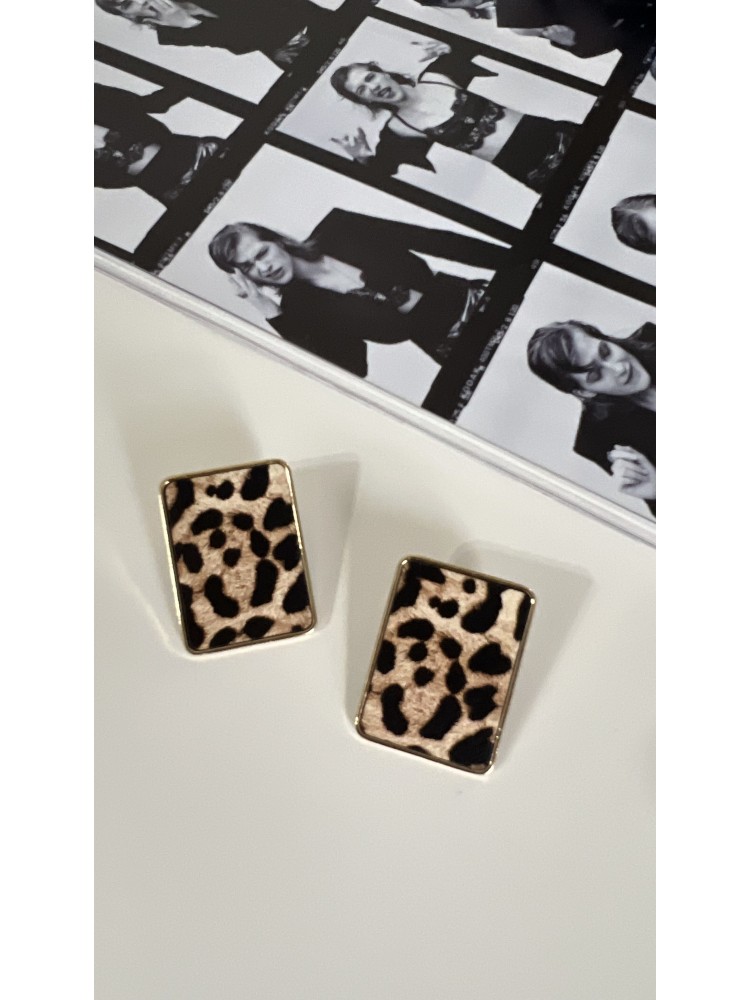 Pervin Çelik Gold Kare Leopar Küpe