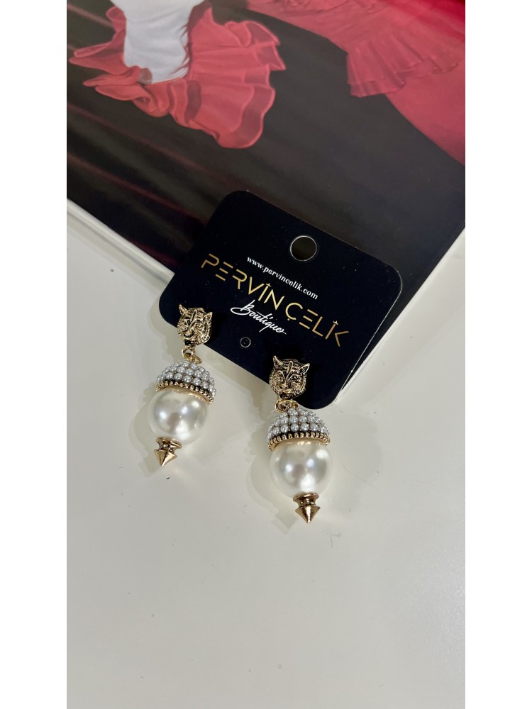 Pervin Çelik Gold Tasarım Aslan İncili Küpe