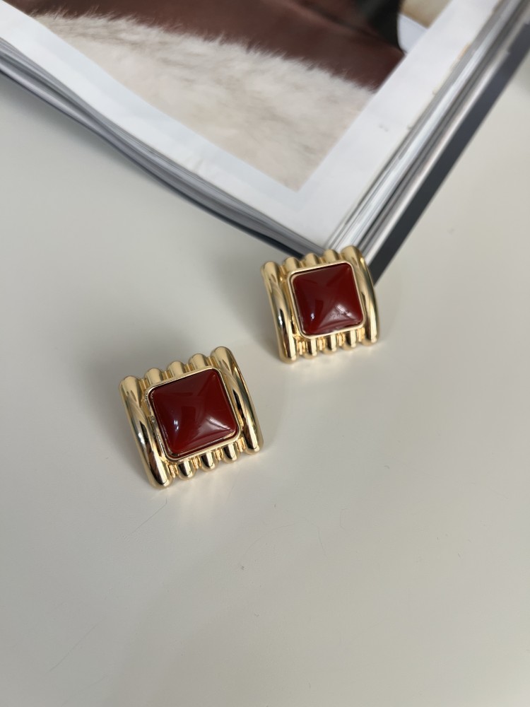 Premium Kalite Bordo İnci Detaylı Vintage Küpe