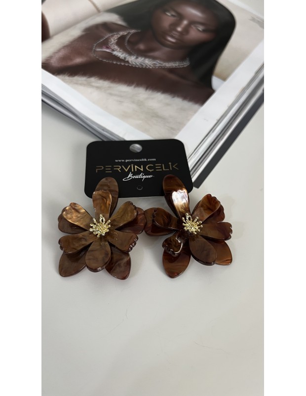 Premium Kalite Kahverengi Detaylı Vintage Küpe