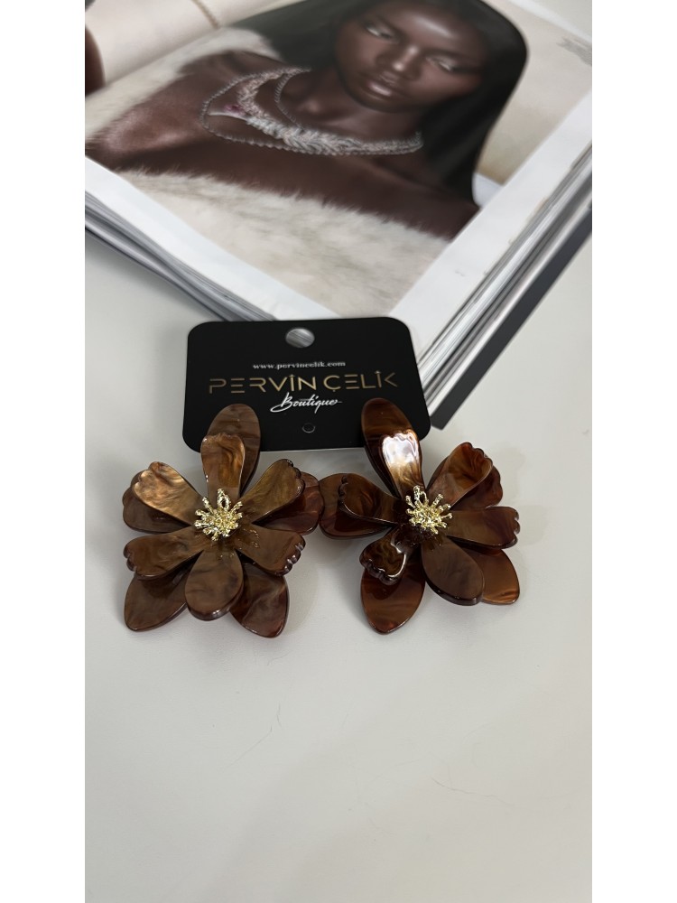 Premium Kalite Kahverengi Detaylı Vintage Küpe