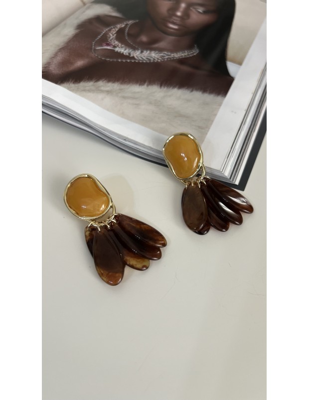 Premium Kalite Kahverengi Detaylı Vintage Küpe