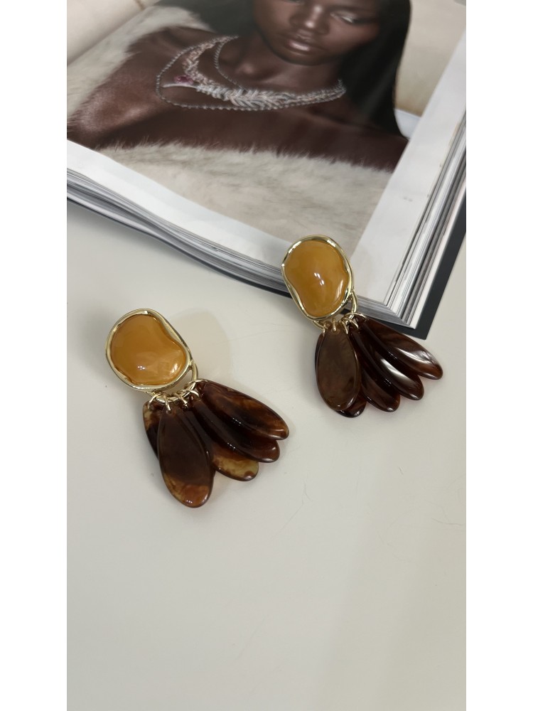 Premium Kalite Kahverengi Detaylı Vintage Küpe