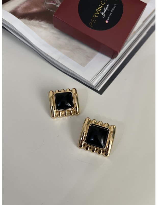 Premium Kalite Siyah İnci Detaylı Vintage Küpe