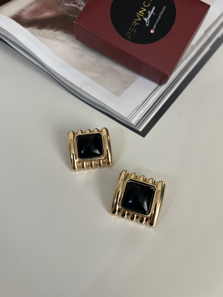 Premium Kalite Siyah İnci Detaylı Vintage Küpe