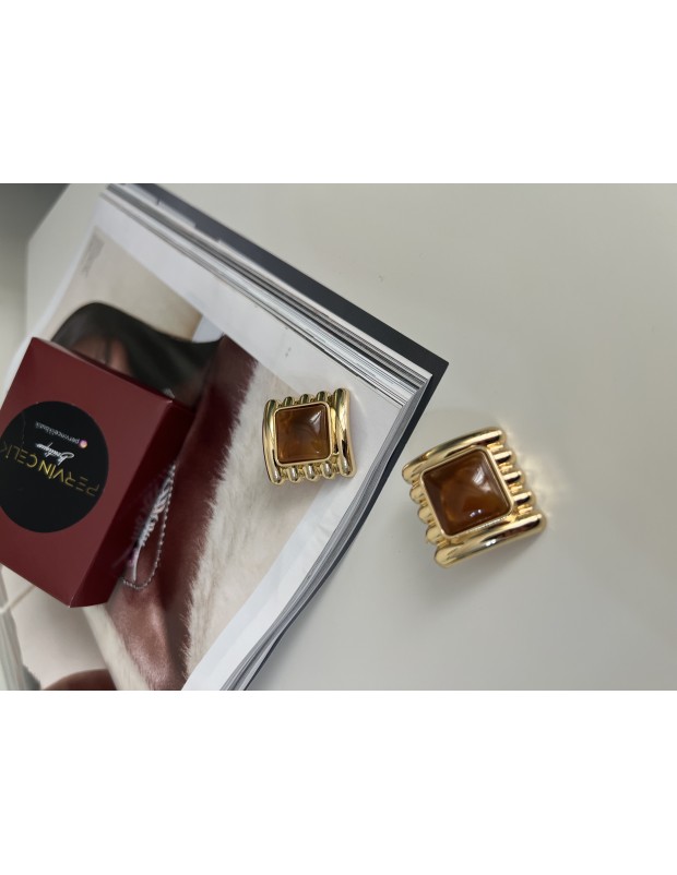 Vintage Kahverengi Gold Tasarım Hafif Tarz Küpe