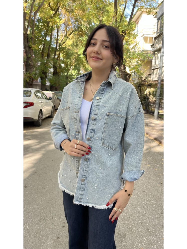 Mavi Orijinal Marka Taş Detaylı Kot Gömlek Ceket