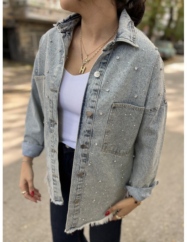 Mavi Orijinal Marka Taş Detaylı Kot Gömlek Ceket