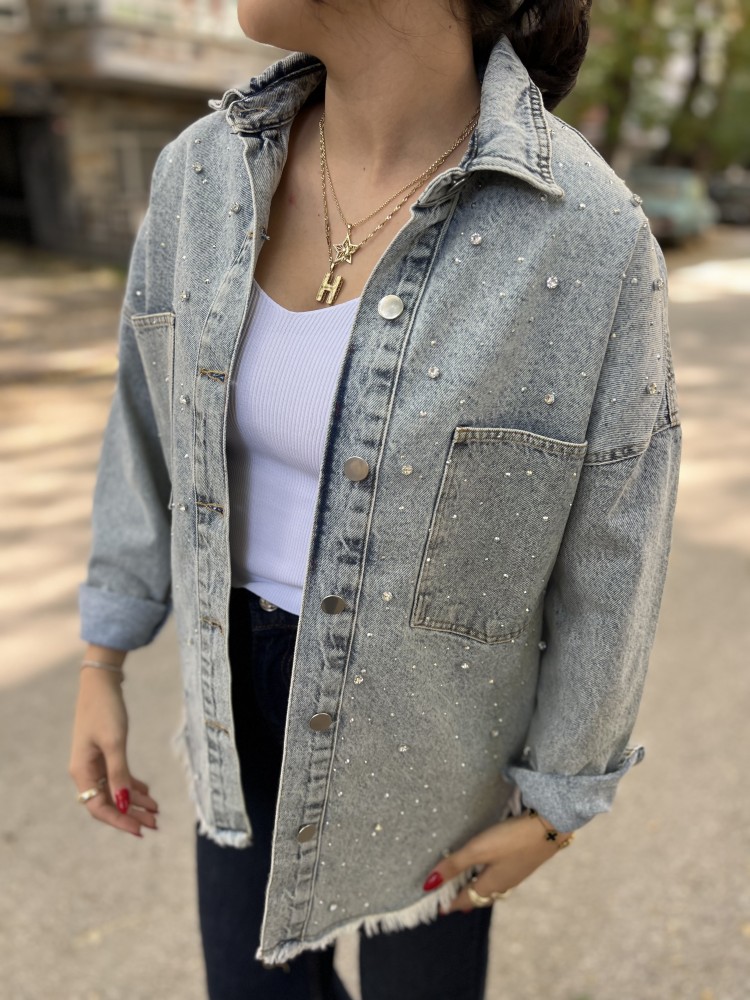 Mavi Orijinal Marka Taş Detaylı Kot Gömlek Ceket