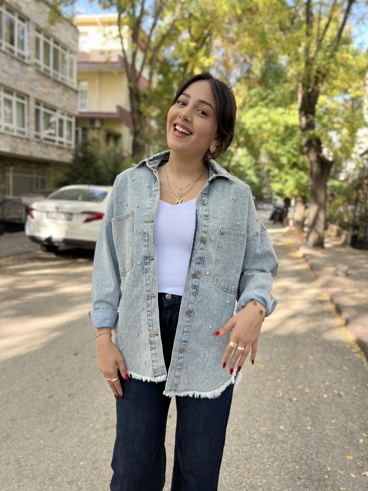 Mavi Orijinal Marka Taş Detaylı Kot Gömlek Ceket