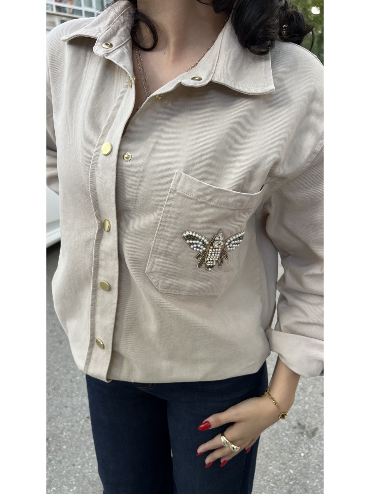 Vizon Orijinal Marka Arı Taş Detaylı Kot Gömlek Ceket