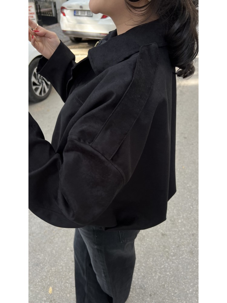Siyah Tasarım Yarasa Bomber Ceket