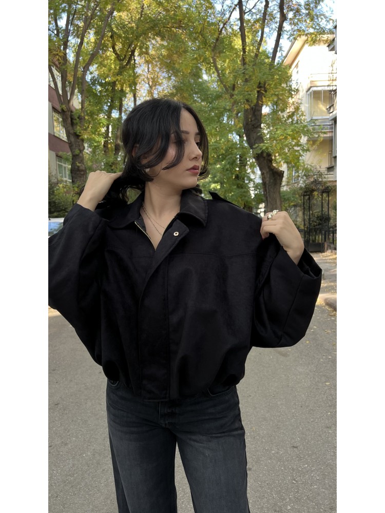 Siyah Tasarım Yarasa Bomber Ceket