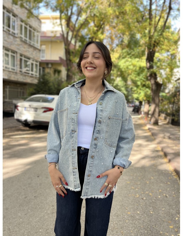 Mavi Orijinal Marka Taş Detaylı Kot Gömlek Ceket