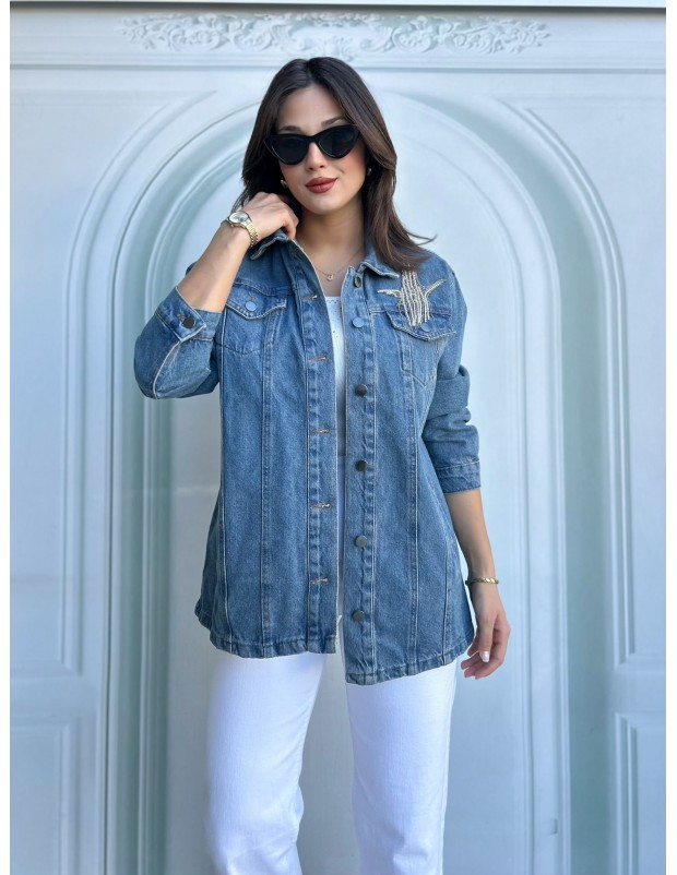 Orijinal Marka Mavi Taşlı Kot Ceket 