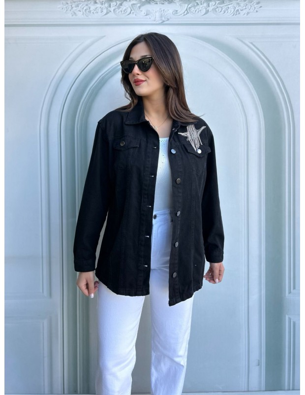 Orijinal Marka Siyah Taşlı Kot Ceket 