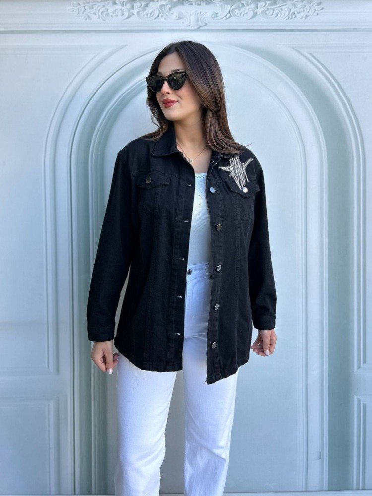 Orijinal Marka Siyah Taşlı Kot Ceket