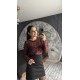 Pervin Çelik Premium Kalite Bordo Pul Detaylı Transparan Bluz