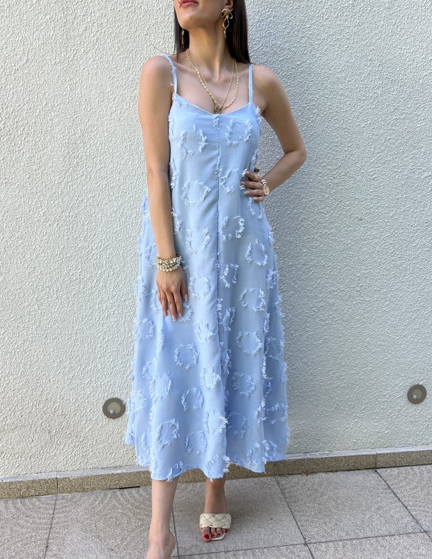 Pervin Çelik Premium Kalite Buz Mavisi  Askılı Elbise