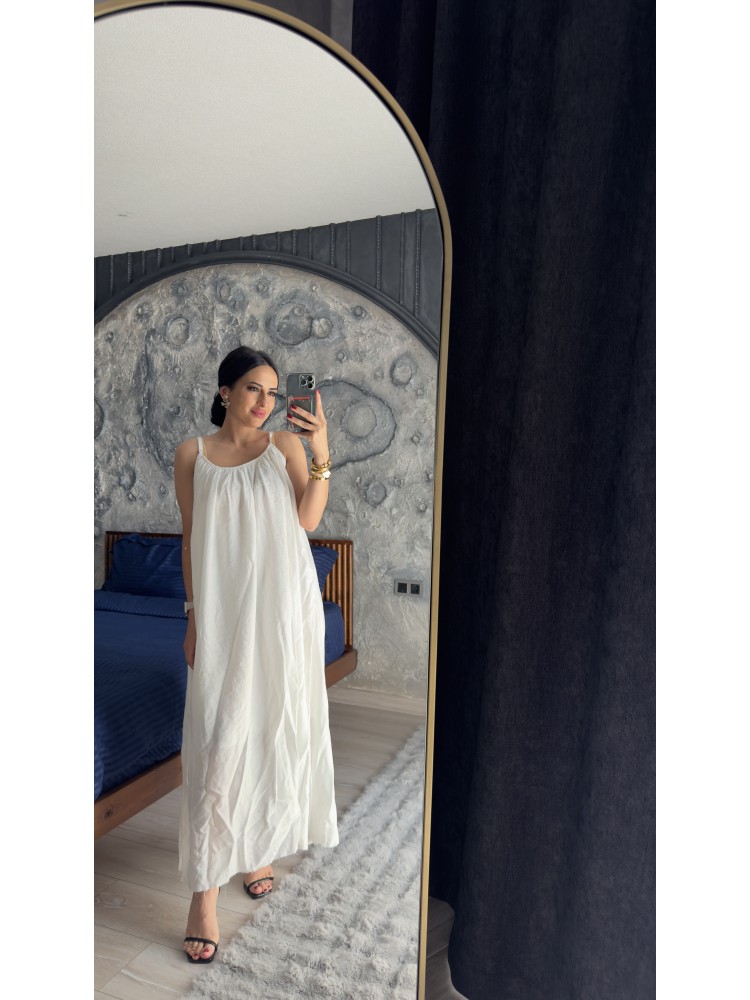 Pervin Çelik Premium Kalite Beyaz Astarlı İp Askılı Elbise……
